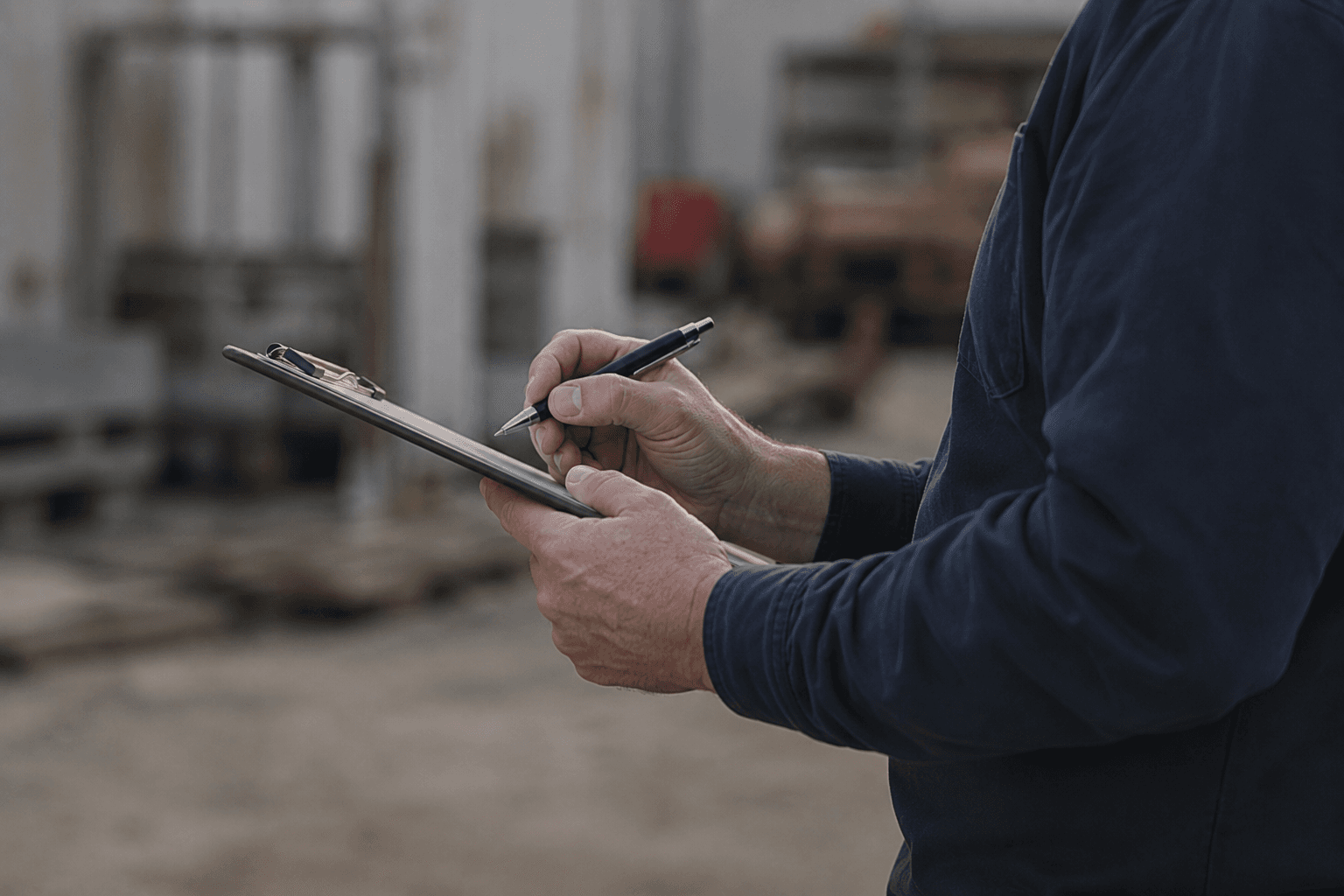 Technician completing a checklist on a clipboard.